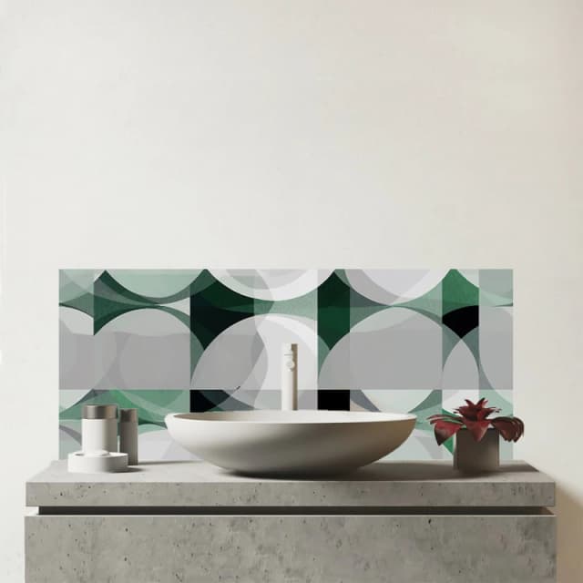 Warren Reed - Designer Geometric Grey Green Glass Bathroom Splashback Green Unisex