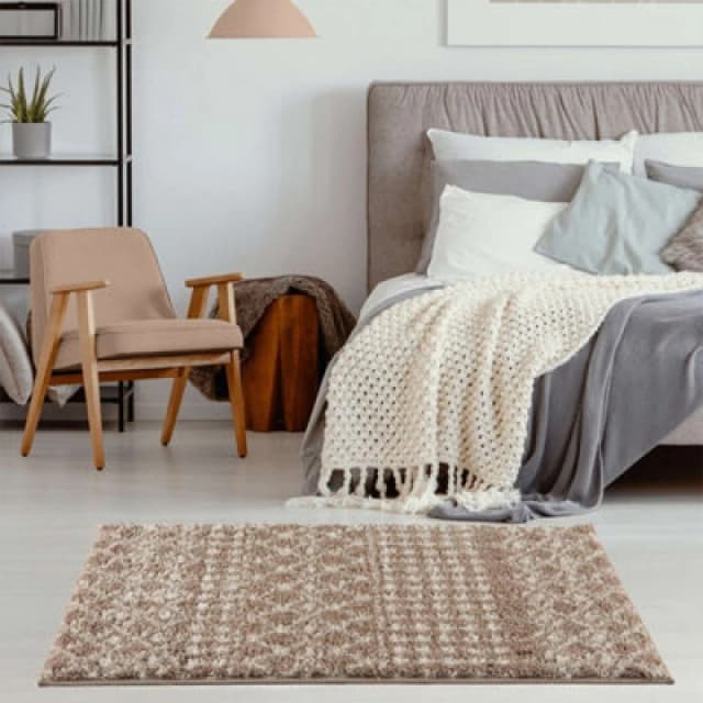 The Rugs Moroccan Beige Shaggy Living Room Rug 1020
