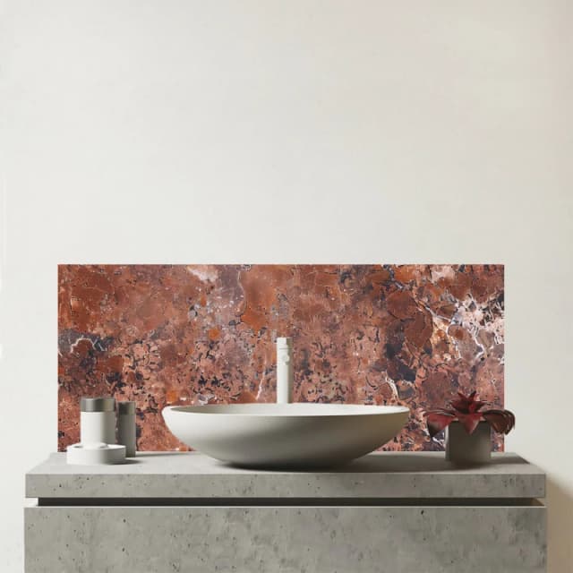Warren Reed - Designer Terracotta Quartz Effect Glass Bathroom Splashback in Brown Brown Unisex