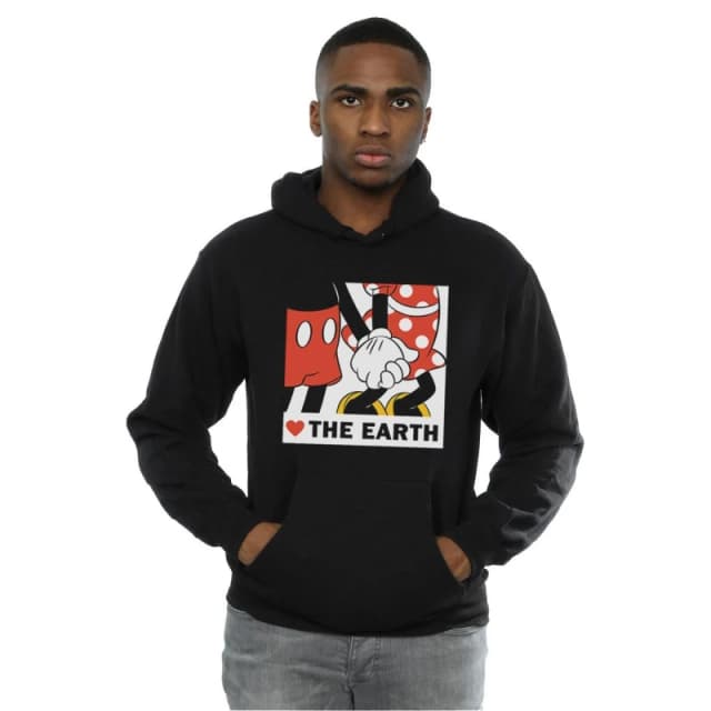 Disney Men Mickey Mouse Heart The Earth Hoodie in Black Size: Small Black S Male 5057972648506