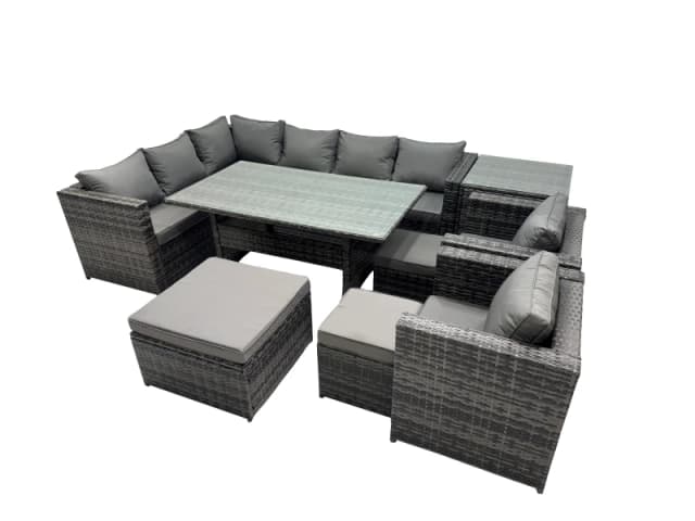 Fimous Outdoor PE Rattan Sofa Set with with 3 Stool Side Table in Dark Grey Dark Grey Unisex