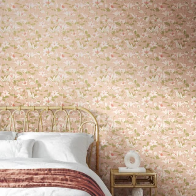 Hoopla Walls Lino Leaves - Blush & Sage 10M Wallpaper