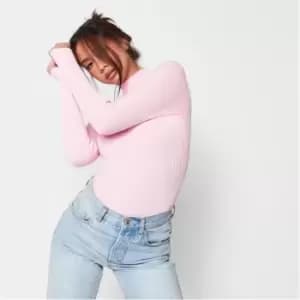 Missguided Recycled Petite Rib High Neck Bodysuit - Pink