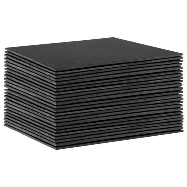 Argon Tableware Linea Square Slate Placemats - 33cm - 24x Large Natural Black Stone Dining Table Dinner Serving Board Platter Place Mats Sets Black Un