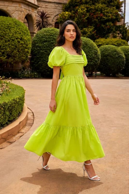 Dusk Womens Pleated Puff Midi Dress in Lime Size: 12 Lime Female 12