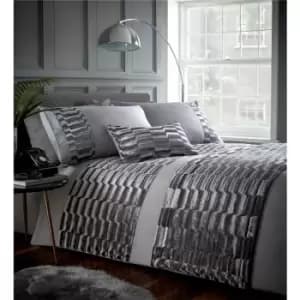 Murray Stone Grey Crushed Velvet Super King Size Duvet Cover Set Bedding Quilt Bed Set - Grey