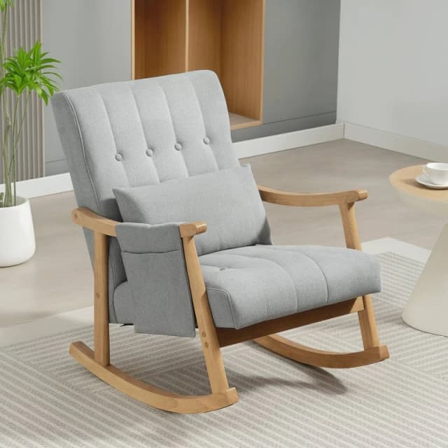 HOMCOM Modern High Back Rocking Chair with Solid Wood Legs in Light Grey Light Grey Unisex