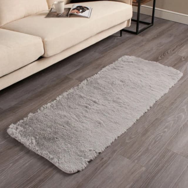 OHS OHS Fluffy Rug Anti Slip Plain Shaggy Floor Mat in Silver Size: 60cm x 150cm Silver 60cm x 150cm Unisex 5027434168385
