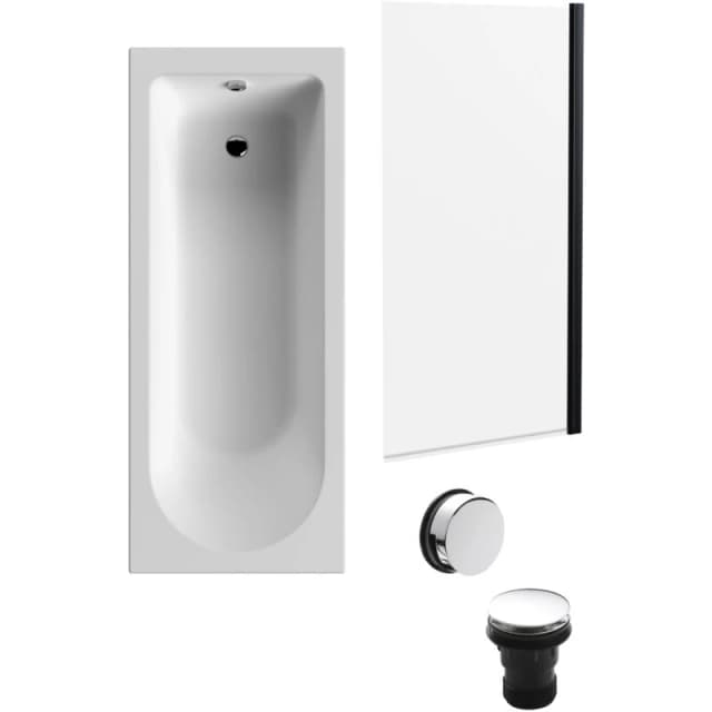 Balterley Round Bath, Square Black Bath Screen and Chrome Waste 1700x700mm Silver