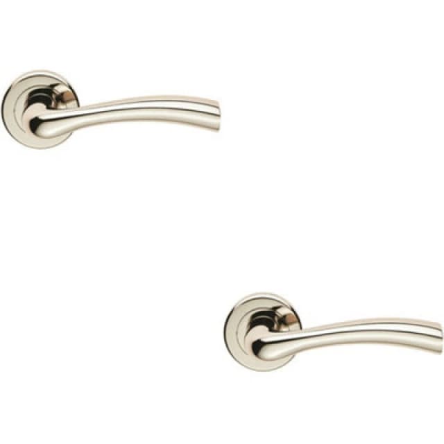 Loops 2x PAIR Curved Flowing Flared Handle Concealed Fix Round Rose Polished Nickel Metallics