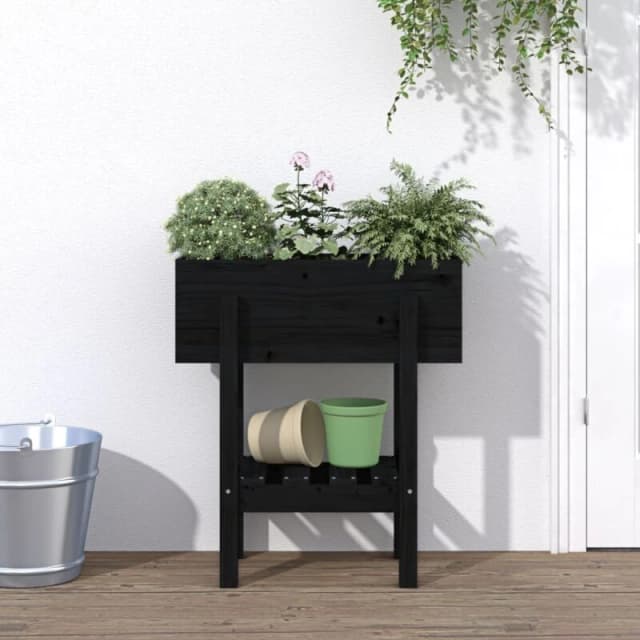 vidaXL Garden Planter Black 62x30x69cm Solid Wood Pine, Black 825237