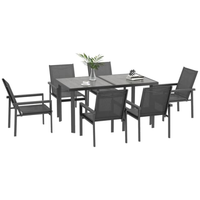 Outsunny 7 Piece Garden Dining Set, Outdoor Table and 6 Chairs, Grey 84G-363V01GY
