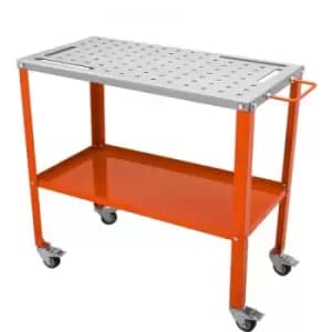 VEVOR Welding Table 36" x 18", 1200lbs Load Capacity Steel Welding Workbench Table on Wheels, 2 Layers Portable Work Bench with Braking Casters, 4 Too
