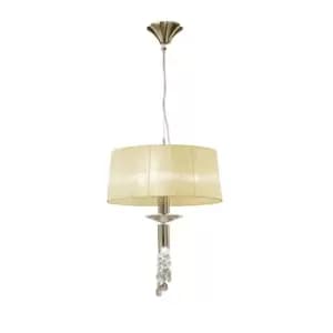 Tiffany Pendant 3+1 Light E27+G9, Antique Brass With Cream Shade & Clear Crystal