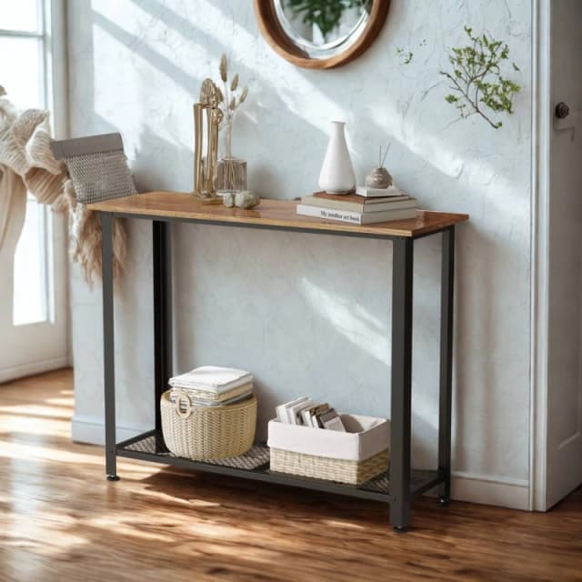FURNOS Industrial 2 Tier Entryway Hallway Console Table in Brown Brown Unisex