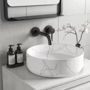 Marble Effect White Round Countertop Basin 390mm - Lorano