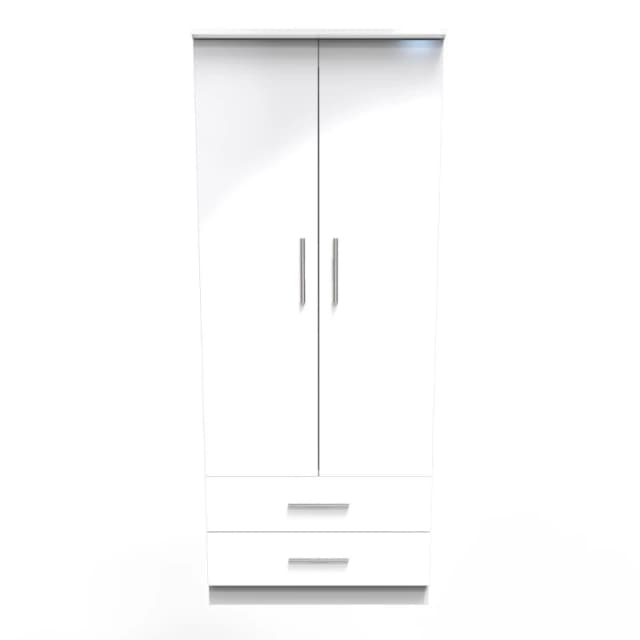 Harrow 2 Door 2 Drawer Wardrobe In White Gloss (Ready Assembled)