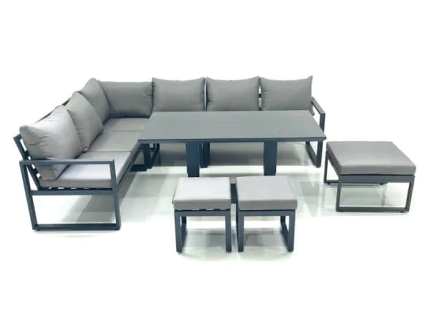 Fimous Aluminum Outdoor Garden Furniture Set Corner Sofa 3 Footstools Adjustable Rising Lifting Dining Table Sets Dark Grey Dark Grey Unisex