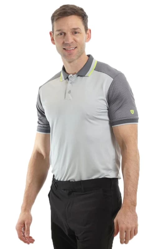 Island Green Abstract Print Stretch Golf Polo Shirt Silver