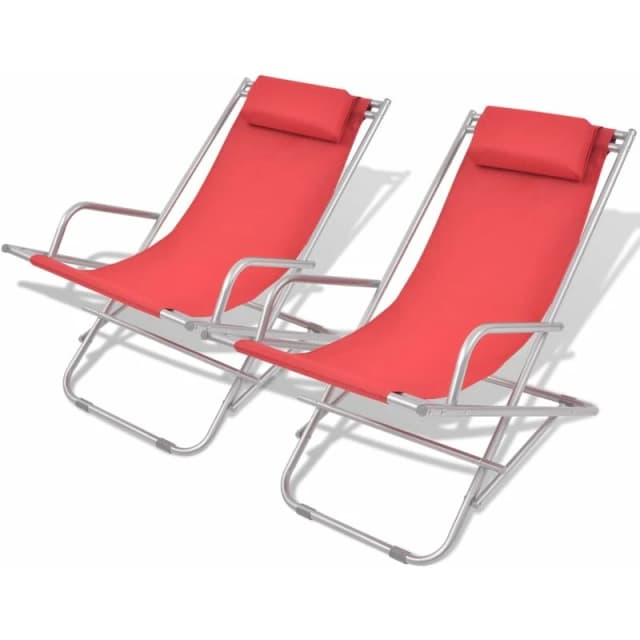 vidaXL 2x Deck Chairs Reclining Red Steel 69x61x94cm Sunloungers Swing Seats