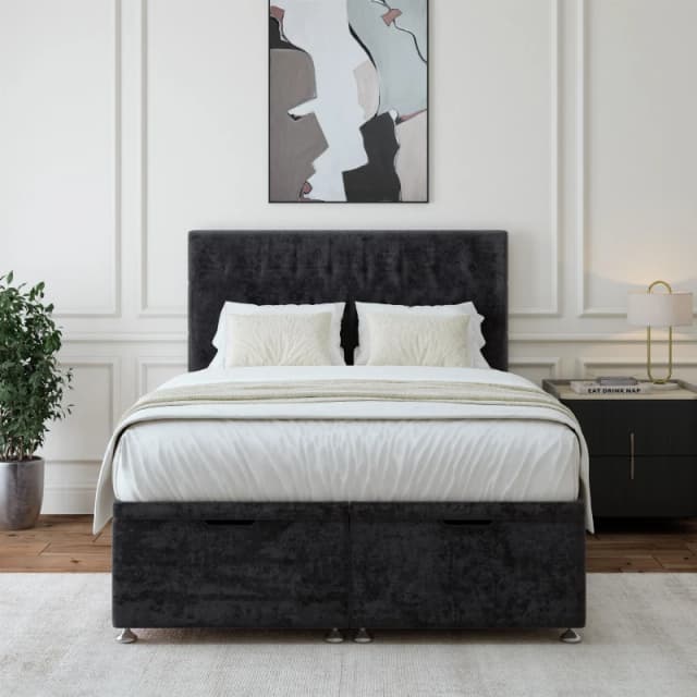 Bedmaster Bedmaster Luxury Velvet Ottoman Divan Base And Button Headboard in Black Size: Super King Black Super King Unisex 7867868754680