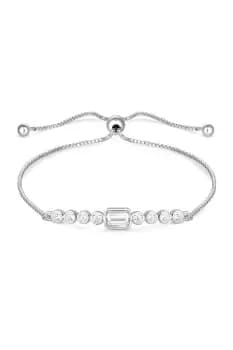 Sterling Silver 925 Cubic Zirconia Emerald Cut Besel Toggle Bracelet
