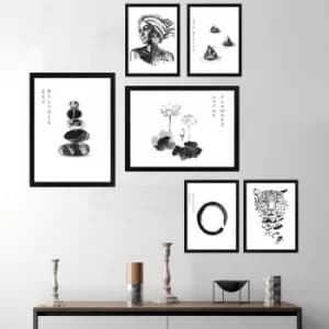 SET_015 White Black Decorative Framed Painting (6 Pieces)