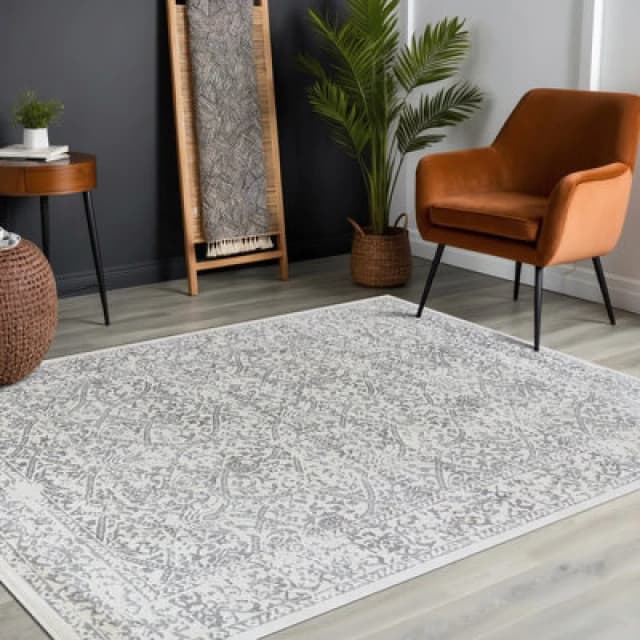 Livabliss Vintage Oriental Boho Grey/ivory Margaux Area Rug 160 X 215cm - Easy Care, Non Shedding, Ideal For Living Room & Bedroom