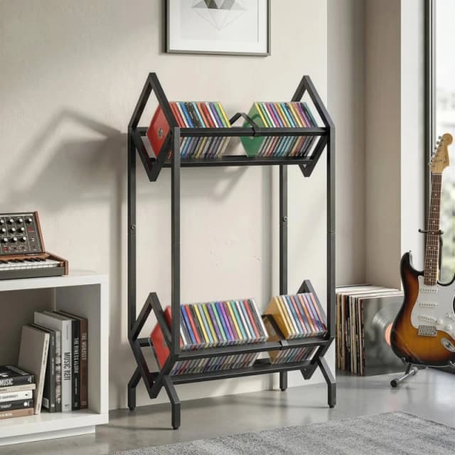 HOMCOM 50 CD Storage Rack, 2-Tier Metal Display Rack for CDs, DVDs, Black Unisex