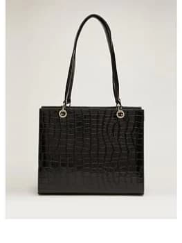 Quiz Black Patent Crocodile Tote Bag - 1