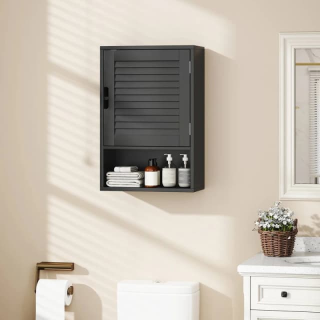 HOMCOM Bathroom Cabinet, Wall Mounted Cabinet with Adjustable Shelves in Black Size: W600mm x H600mm Black Unisex W600mm x H600mm