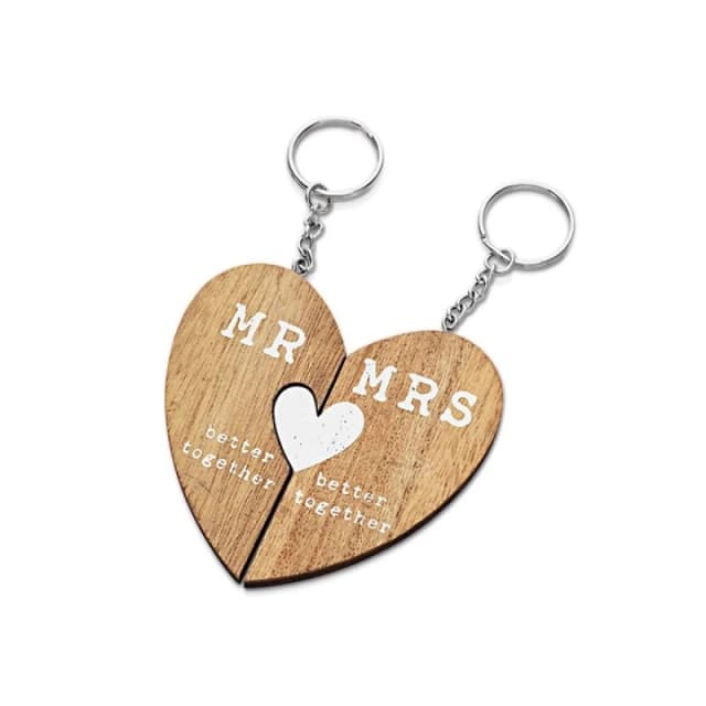 Love Story Mr and Mrs Pair of Keyrings and Box