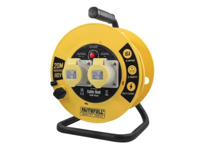 Faithfull Power Plus 16A 2 Socket Open Cable Reel 110v XP03-SY4H Length: 20m