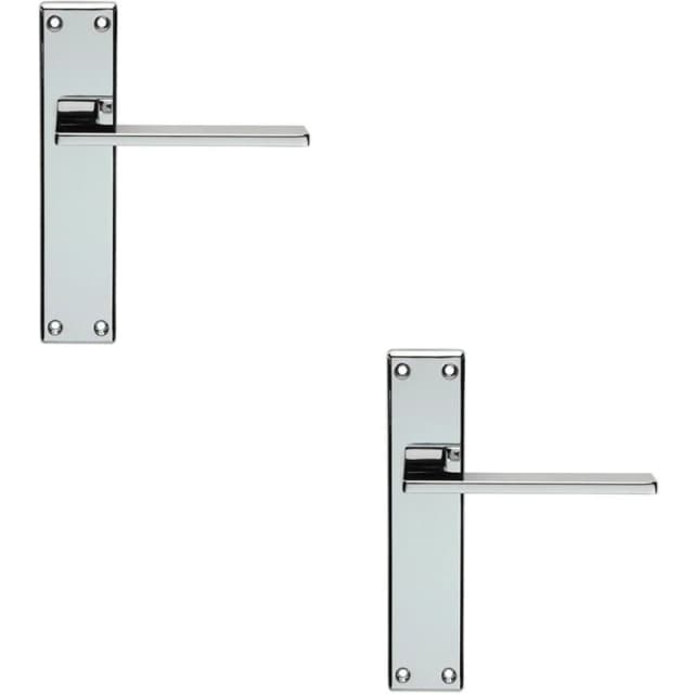 Loops 2x Flat Straight Lever on Latch Backplate Door Handle 180 x 40mm Polished Chrome Multi