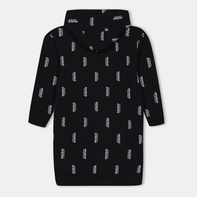 Hugo Logo Print Hooded Dress Black 09B female 14Y