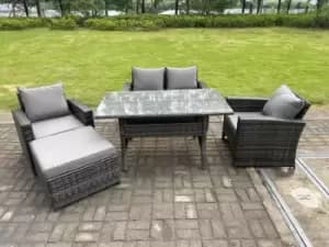 Fimous 4 Seater Outdoor Dark Grey Rattan Lounge Complete Sofa Set with Dining Table and Big Footstool