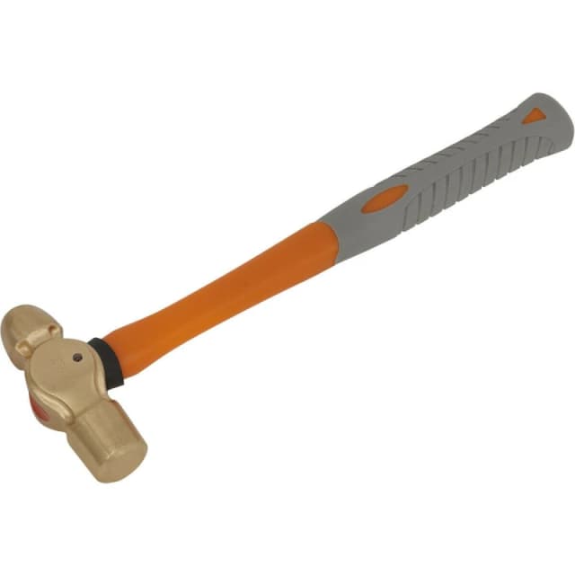 Loops 12oz Ball Pein Hammer - Non-Sparking - Fibre Glass Shaft - Shock Absorbing Grip Clear