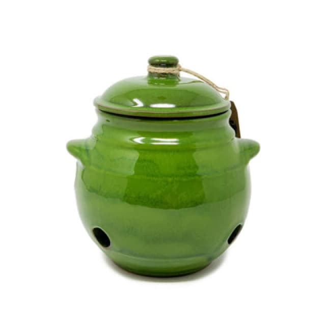 Verano Spanish Ceramics Selena Glazed Hand Dipped Kitchen Dining Garlic Jar With Lid Dark Green (H) 15Cm
