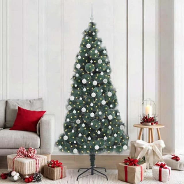 vidaXL Artificial Pre-lit Christmas Tree with White Ball Set Green 210 cm, Green 3396181