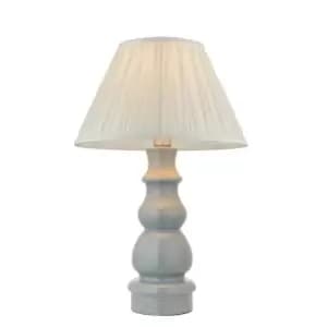 Provence & Chatsworth Base & Shade Table Lamp Blue Grey Glaze, Satin Nickel Plate & Ivory Silk Fabric