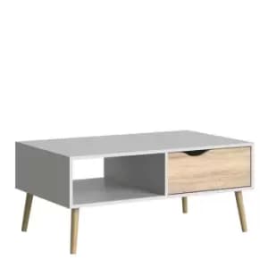 Oslo Coffee Table 1 Drawer 1 Shelf In White And Oak Effect