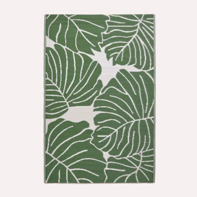 Homescapes Luxury Outdoor Rug Waterproof Reversible For Garden, 150 X 240 Cm, Green & White, Recycled, Ada Botanical