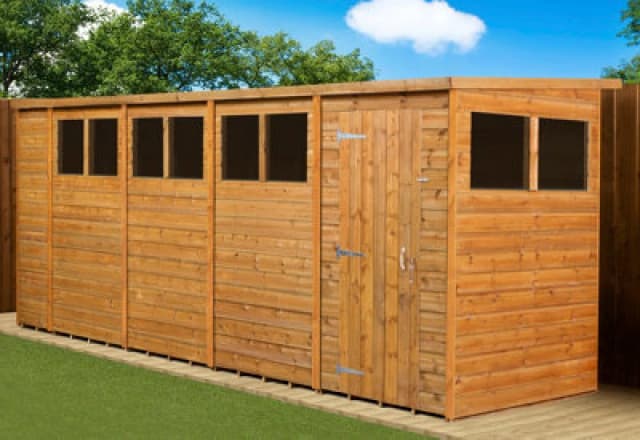 Empire Sheds Empire Modular Pent 18X4 Dipped Treated Tongue And Groove Wooden Garden Shed With Windows (18' X 4' / 18ft X 4ft) (18X4)