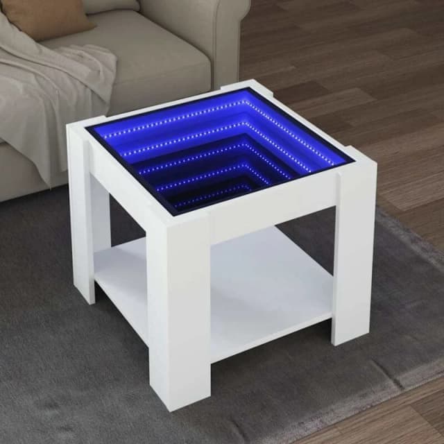 vidaXL Coffee Table with LED White 53x53x45cm Engineered Wood, White 847539