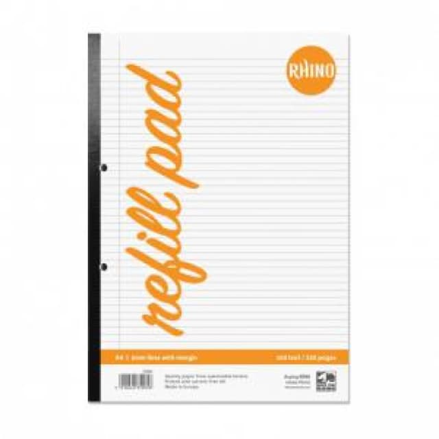 Rhino A4 Refill Pad 320 Page Feint Ruled 6mm With Margin (Pack 5)...