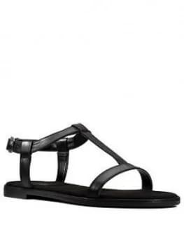 Clarks Bay Rosa Leather Flat T Bar Sandal - Black