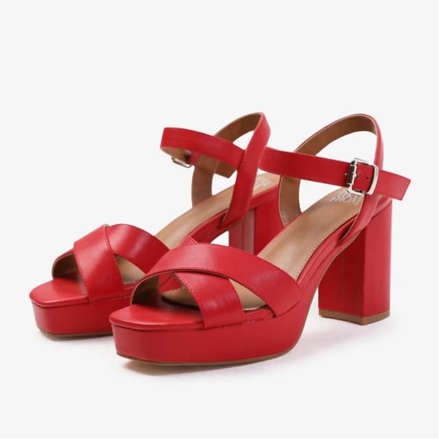 Where's That From 'Marcia' Statement Platform Strappy Block High Heels Red