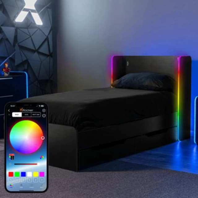 X Rocker Electra RGB Gaming Bed with Trundle Storage App Controlled LED Lights Black