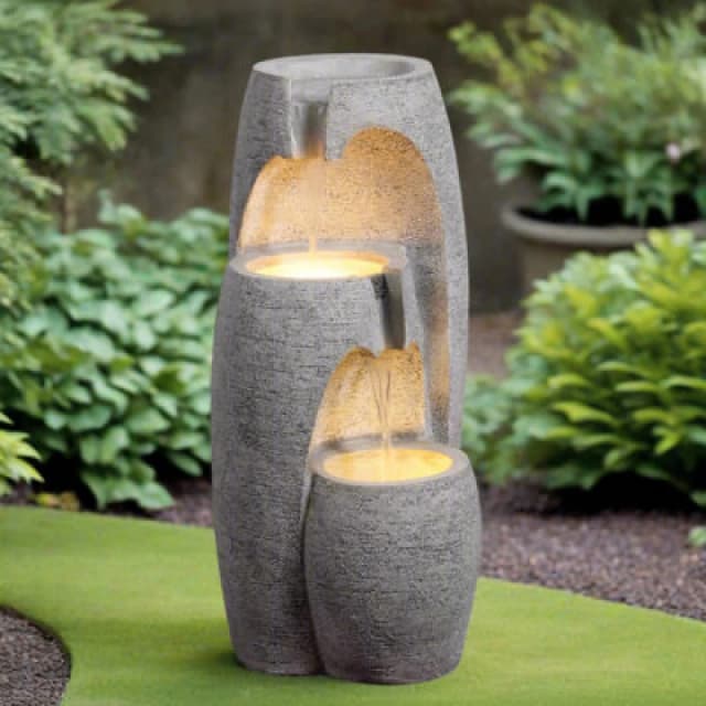 Teamson Home Outdoor 28'' Modern 3 Tier Cascading Urn Fountain Yard Dcor,?Light Gray, Grey FT4224GR-UK