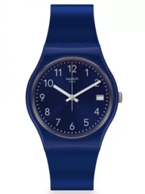 Swatch Silver In Blue Navy Rubber Strap Watch GN416